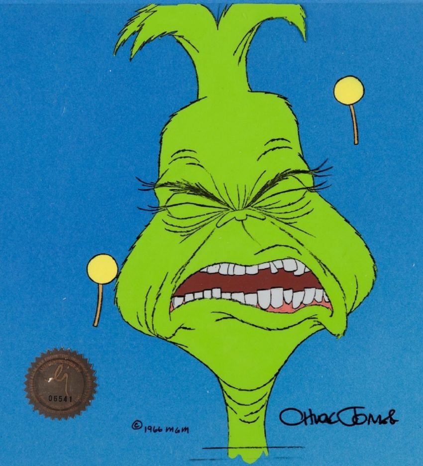 Image: One of the artworks from Doctor Seuss' How the Grinch Stole Christmas by Chuck Jones at the auction. One of the Grinch animation art